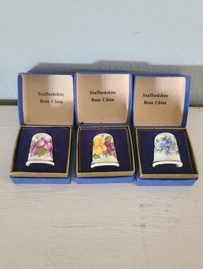 Set of Queen's Fine Bone China Floral Thimbles Staffordshire